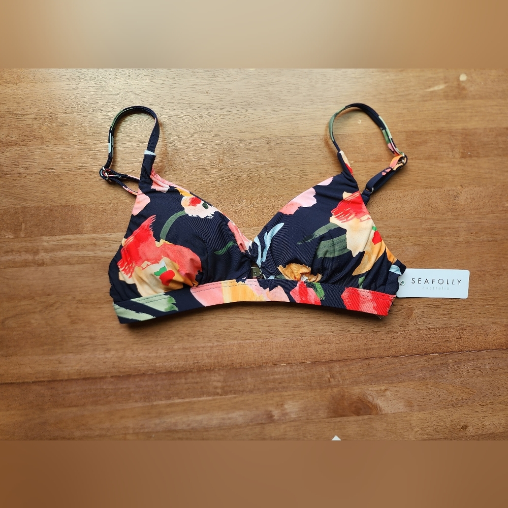 Seafolly bikini top sz 8 blue floral swim